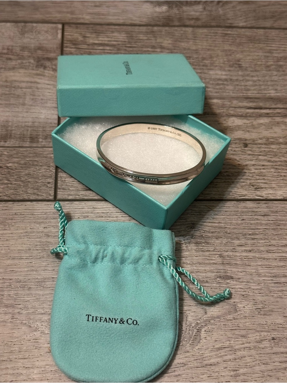 Tiffany & Co. Sterling Silver Bangle Bracelet with pouch and box